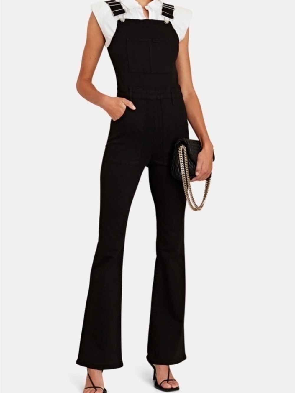 Frame Black Flared Denim Overalls - Women's Jumpsuit